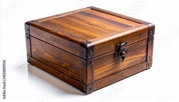 Obraz Rectangular Rustic Wooden Box with Warm Grain Patterns on White Surface