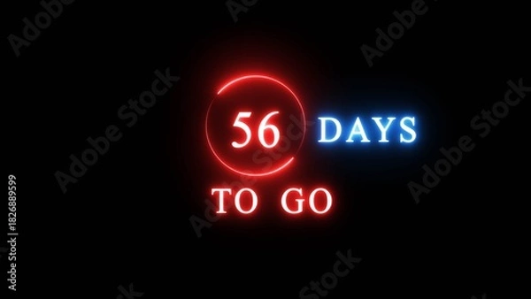 Fototapeta 56 days countdown number illustration. Neon counting number text. Calendar date concept.