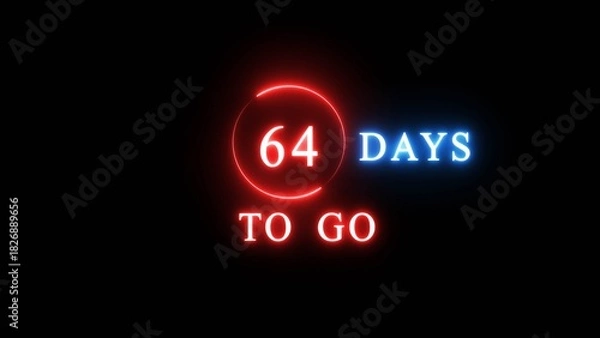 Fototapeta 64 days countdown number illustration. Neon counting number text. Calendar date concept.