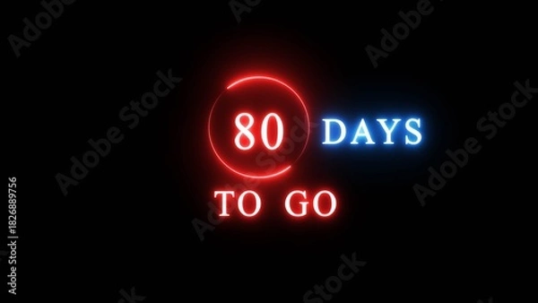 Fototapeta 80 days countdown number illustration. Neon counting number text. Calendar date concept.