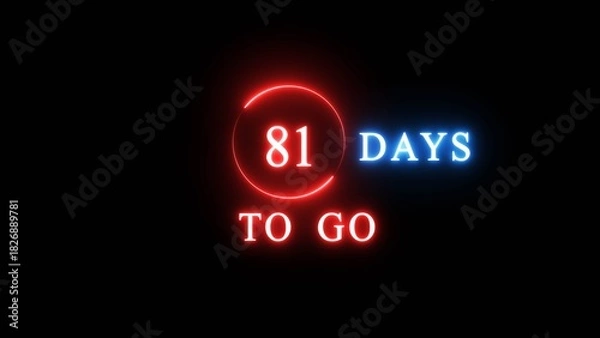 Fototapeta 81 days countdown number illustration. Neon counting number text. Calendar date concept.