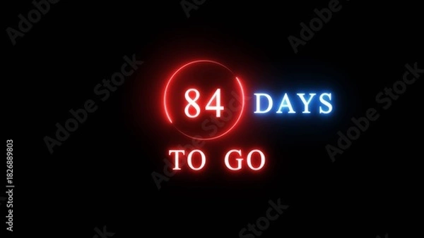 Fototapeta 84 days countdown number illustration. Neon counting number text. Calendar date concept.