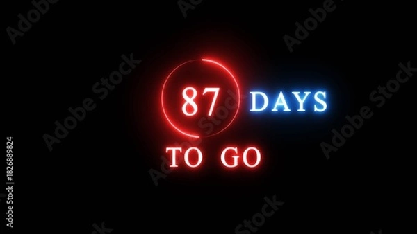 Fototapeta 87 days countdown number illustration. Neon counting number text. Calendar date concept.