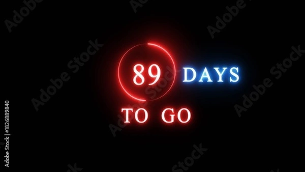 Fototapeta 89 days countdown number illustration. Neon counting number text. Calendar date concept.