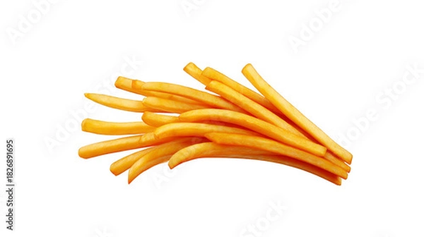 Fototapeta Crispy golden french fries arranged in pile, isolated on transparency background, showcasing delicious fast food snack with tempting and appetizing appearance