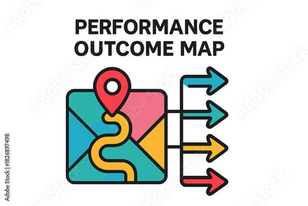 Fototapeta Performance outcome map illustration with directional arrows and icon  