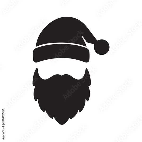 Obraz Festive Santa Claus Silhouette Christmas Icon with Hat and Beard, Holiday Illustration, Festive Design