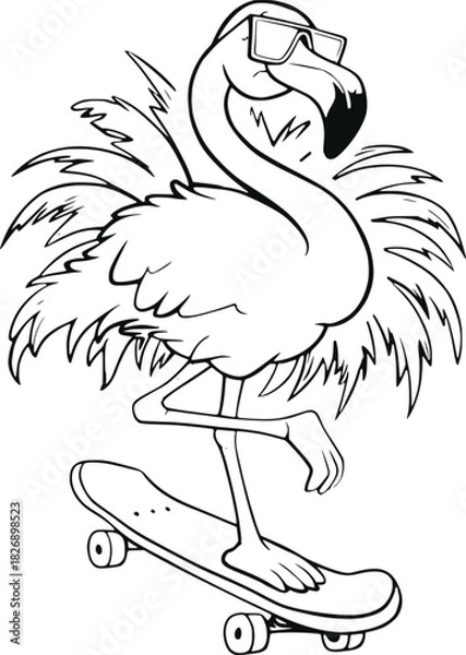 Obraz Cool Flamingo Wearing Sunglasses on Skateboard