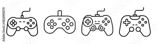 Fototapeta Four game controllers vector illustration for gaming console accessories and entertainment design assets