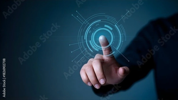 Fototapeta Hand touching glowing digital interface, future technology concept