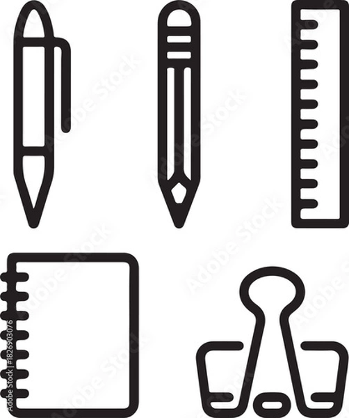 Fototapeta Vector set of paper icons with office tools