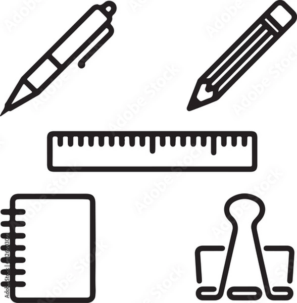 Fototapeta Vector set of office tools and icons in 3D style