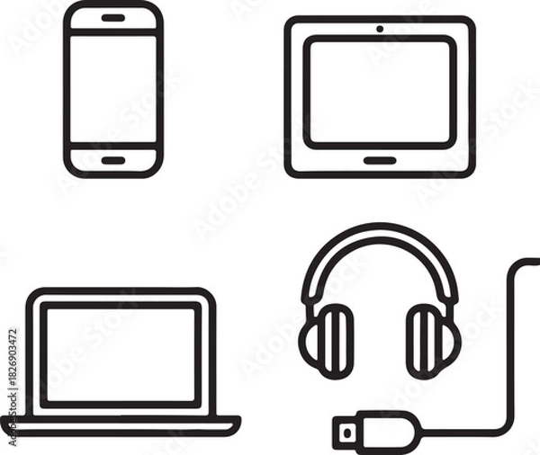 Fototapeta Set of black and white mobile phone vector icons