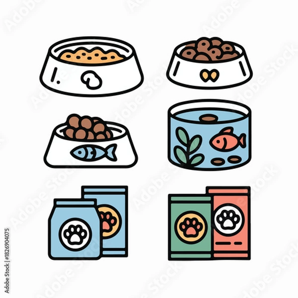 Fototapeta Food and drink icons set with cake coffee burger pizza and sushi vector illustration for menu and restaurant design