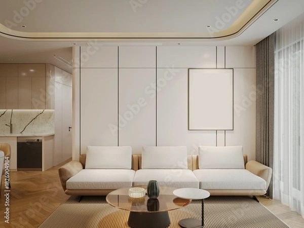 Obraz 3d render luxury home living room