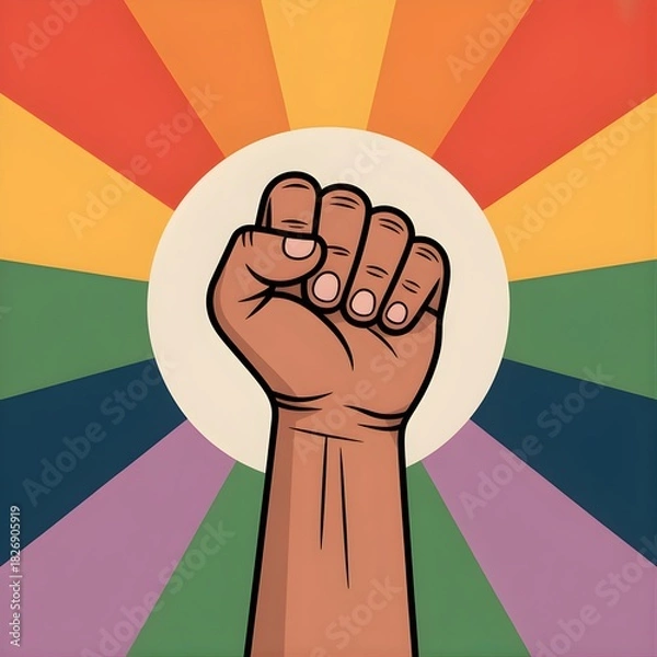 Fototapeta Raised fist illustration, power, unity, pride, diversity symbol