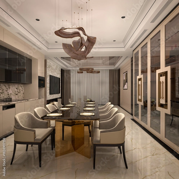 Obraz modern dining room interior 3d render