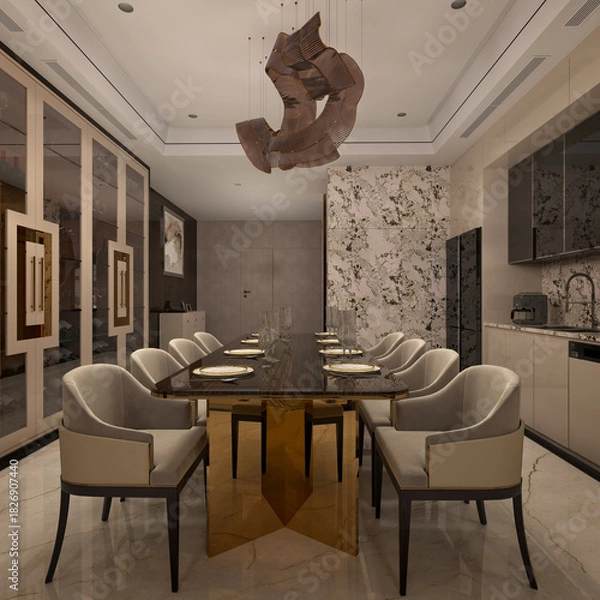 Obraz dining room interior with dining table 3d render