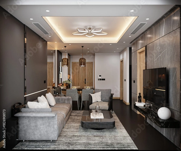 Obraz 3d render modern living room dining room