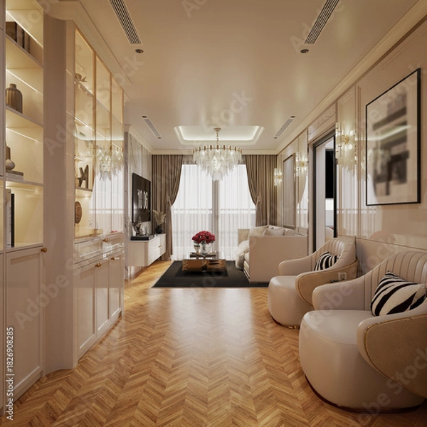 Obraz 3d render modern living room dining room