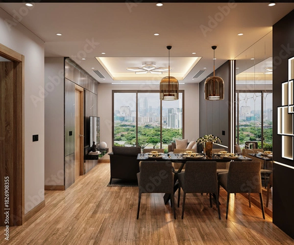 Obraz 3d render modern living room dining room