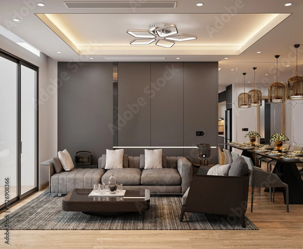 Obraz 3d render modern living room dining room