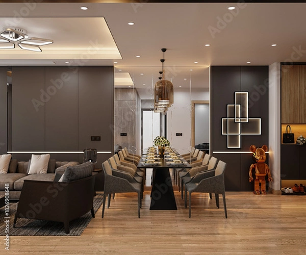 Obraz 3d render modern living room dining room