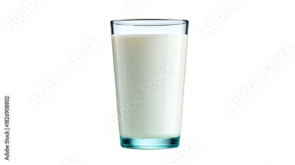 Fototapeta Glass of fresh milk in clear tall glass, isolated on transparency background, healthy dairy beverage, nutritious and refreshing drink for breakfast or snack