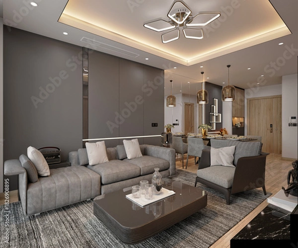 Obraz 3d render modern living room dining room