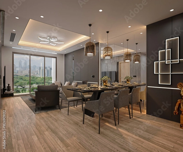 Obraz 3d render modern living room dining room