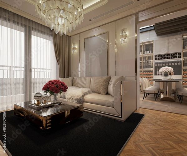 Obraz 3d render modern living room dining room