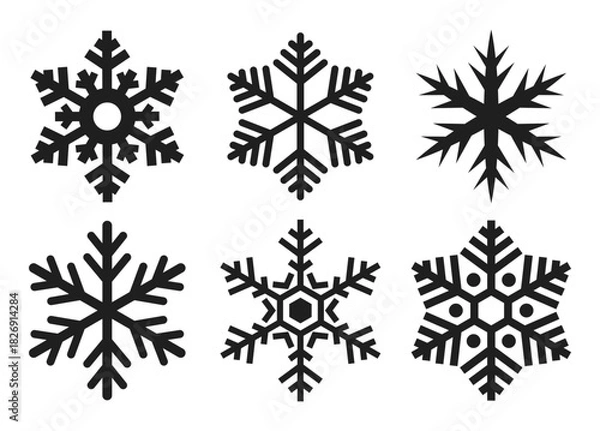 Obraz Snow flake vector icon set, snowflake shapes