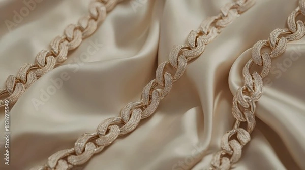 Obraz Intricate gold chains interwoven into a luxurious lattice design on a smooth silk background