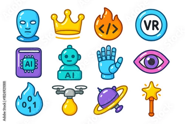 Obraz Futuristic technology and science icons set featuring ai, vr, and coding