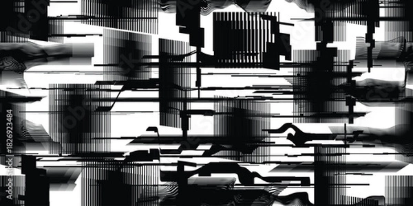 Obraz Glitch distorted grungy abstract technology lines . Glitched lines seamless pattern texture. Grange shapes .Grunge textured . Vector stripes.Screen print endless pattern texture
