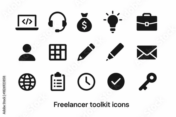 Fototapeta Essential freelancer toolkit icons for productivity and efficiency