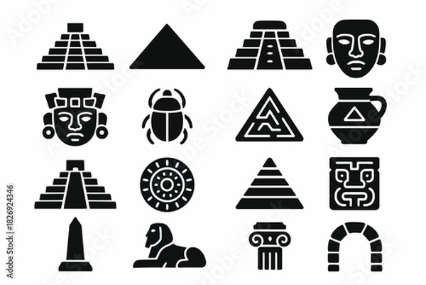 Fototapeta Ancient symbols and structures: pyramids, sphinx, scarab, and more icon set