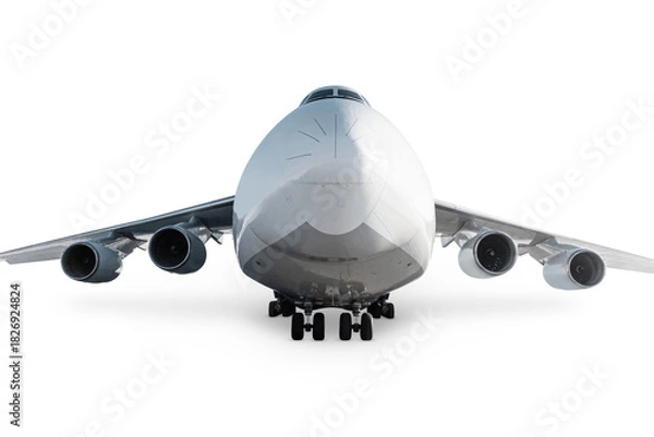 Obraz Front view of the white big transport cargo aircraft isolated