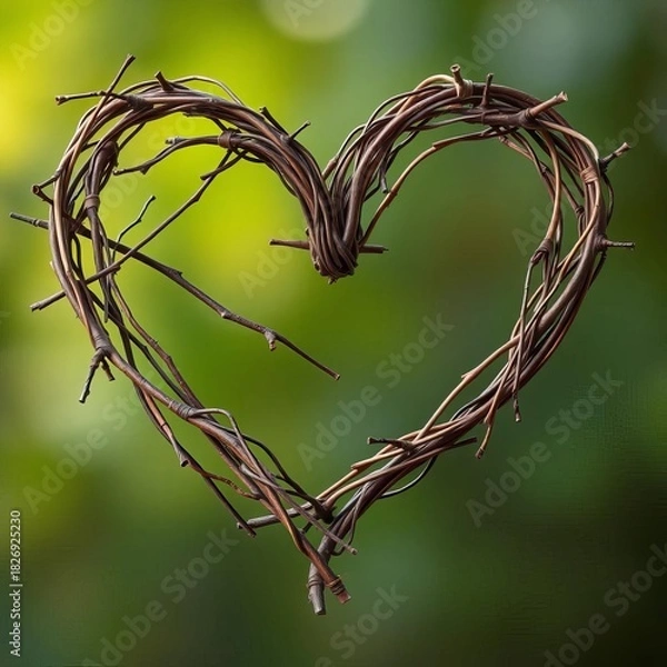 Fototapeta Twigs and branches loosely tied into a heart shape, representing nature's embrace,  forest,  organic