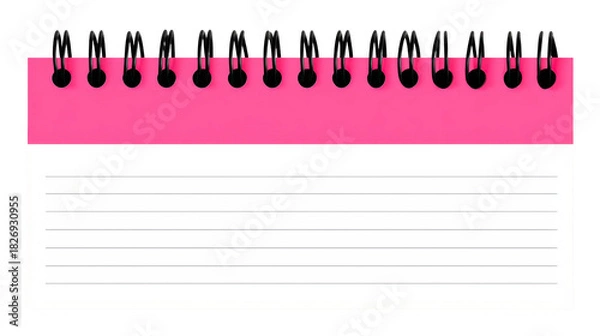 Fototapeta Spiral notepad with pink cover, blank lined paper, isolated on transparency background, stationery for school or office, simple and clean design, ready for notes or lists