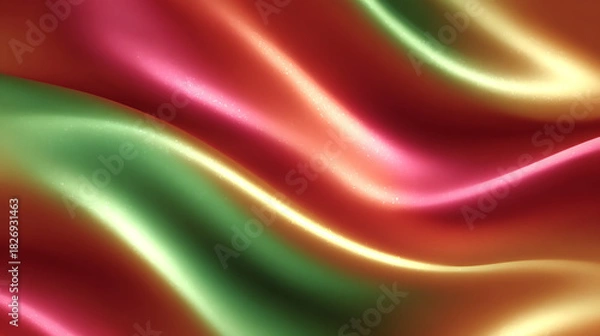 Obraz Luxurious Iridescent Red Green Gold Metallic Gradient Waves Depicting the Elegance of Silk Fabric Flowing Smoothly in an Artistic Presentation