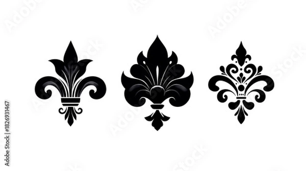 Fototapeta Ornamental fleur de lis vector black decorative symbol elegant vintage motif classic French design isolated on transparency background traditional style symmetrical artistic sophisticated