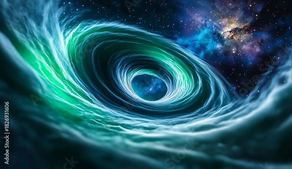 Fototapeta A Breathtaking View of Spiral Auroras Dancing Overhead, Illuminating the Night Sky with Vivid Colors and Creating a Magical Atmosphere of Wonder and Serenity
