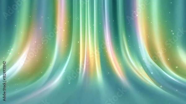 Fototapeta Vivid Iridescent Lime Metallic Aurora Bands Flowing Through a Celestial Star-Studded Background, Creating a Dreamlike and Enchanting Atmosphere of Light and Color