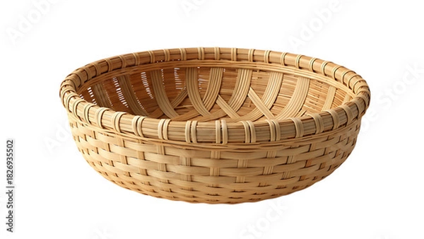 Fototapeta Woven Basket: An intricately woven basket, expertly crafted from natural materials, stands as a testament to traditional artistry and practical design. Showcasing the beauty of handmade object.