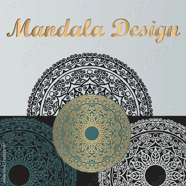 Fototapeta Elegant Mandala Design With Intricate Circular Patterns And Gold, Teal, And Black Accents