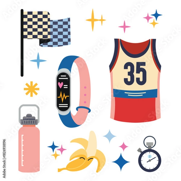 Obraz A colorful collection of fitness and racing themed icons and objects