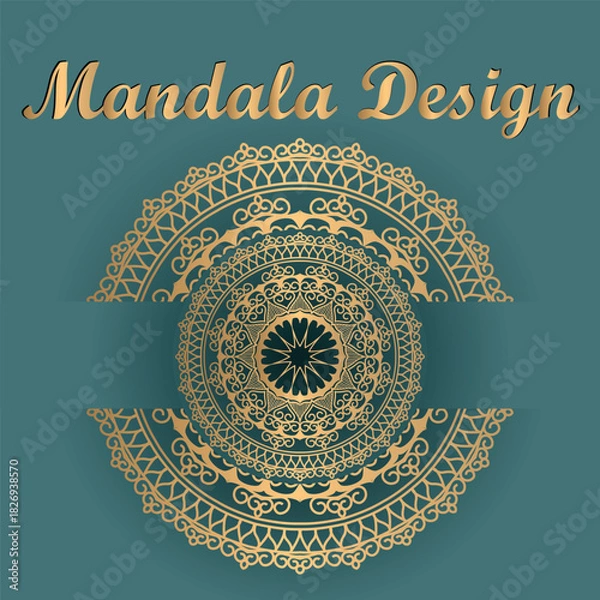 Fototapeta Elegant Gold Mandala Design With Circular Pattern On Teal Background For Art, Decor, And Meditation