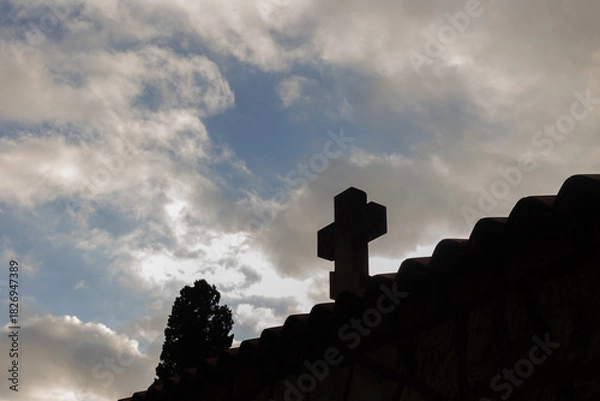 Fototapeta cross silhouette on sky background. religion cross sky background copy space