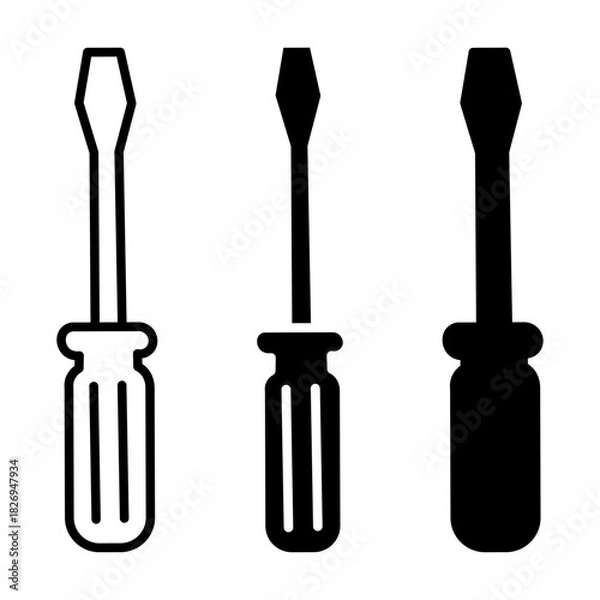 Fototapeta Flathead screwdriver outline solid icon set
